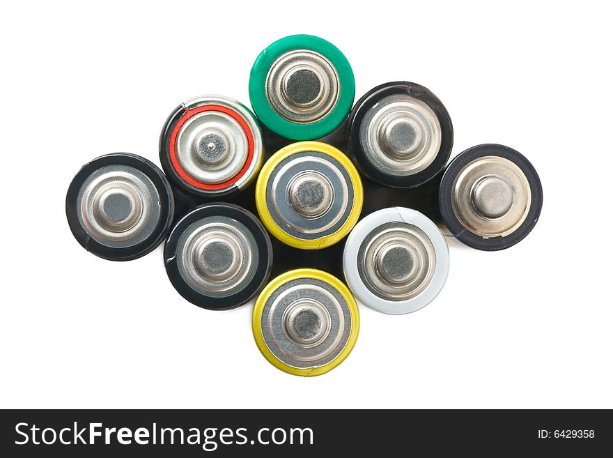 Group of batteries isolated on white background