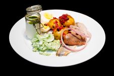 Herring With Boiled Potatos And Cucumber Salad Stock Photo Herring With Boiled Potatos And Cucumber Salad Stock Photo