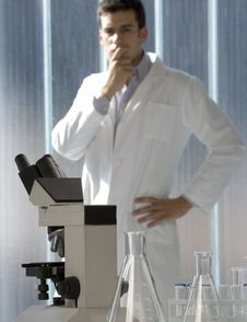 Young Scientist Thinking In His Lab Stock Photography Young Scientist Thinking In His Lab Stock Photography