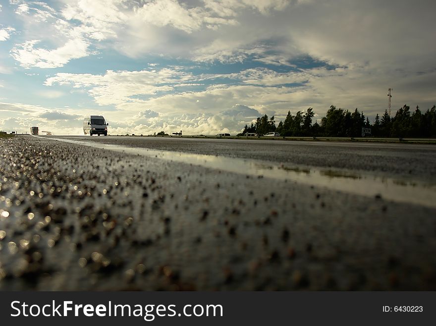 Highway after rain in Lithuania