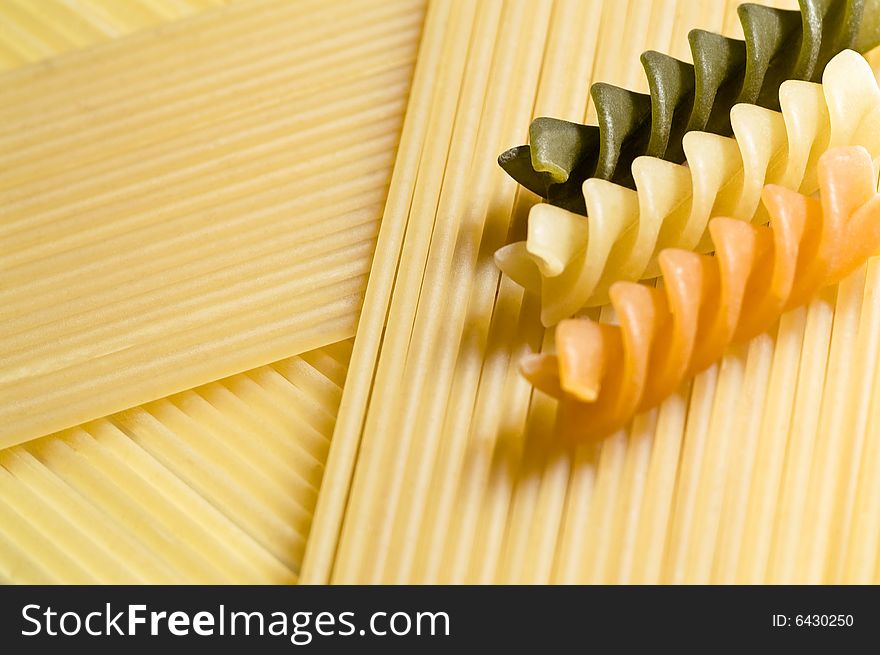 Different types of Italian pastas prepared to cook