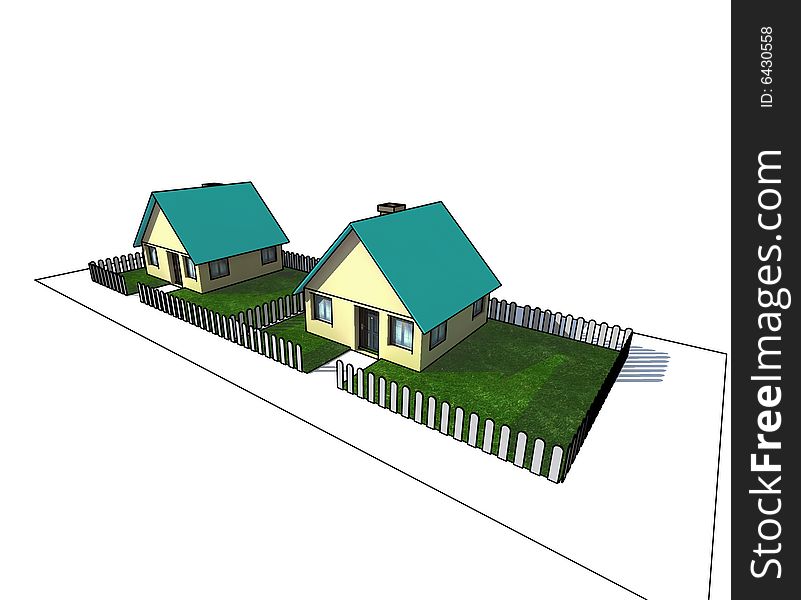 House with little garden - isolated 3d illustration. House with little garden - isolated 3d illustration