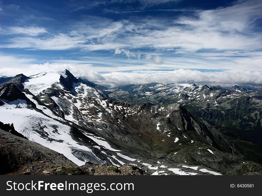 Beautiful Austrian Alps mountains landscape with deep blue sky. Beautiful Austrian Alps mountains landscape with deep blue sky