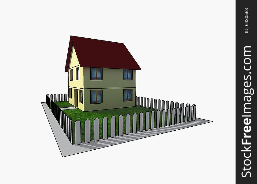 House with little garden - isolated 3d illustration. House with little garden - isolated 3d illustration