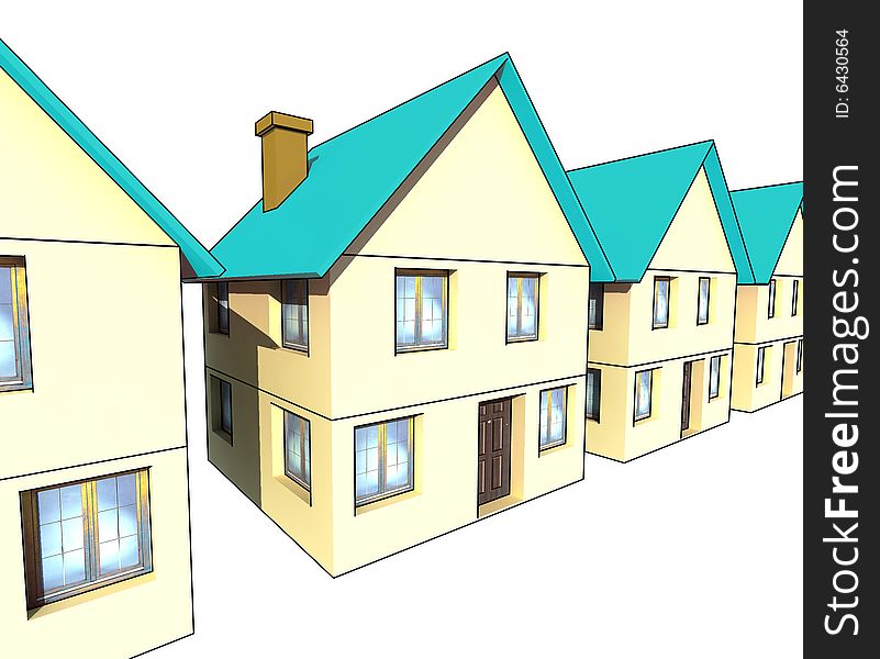 Houses  - isolated 3d illustration on white. Houses  - isolated 3d illustration on white