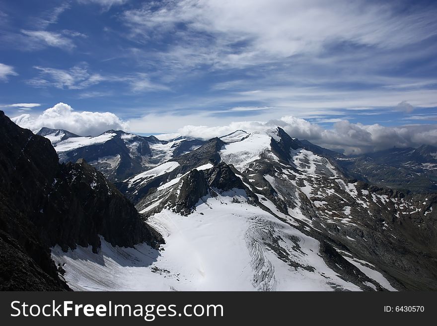 Beautiful Austrian Alps mountains landscape with deep blue sky. Beautiful Austrian Alps mountains landscape with deep blue sky