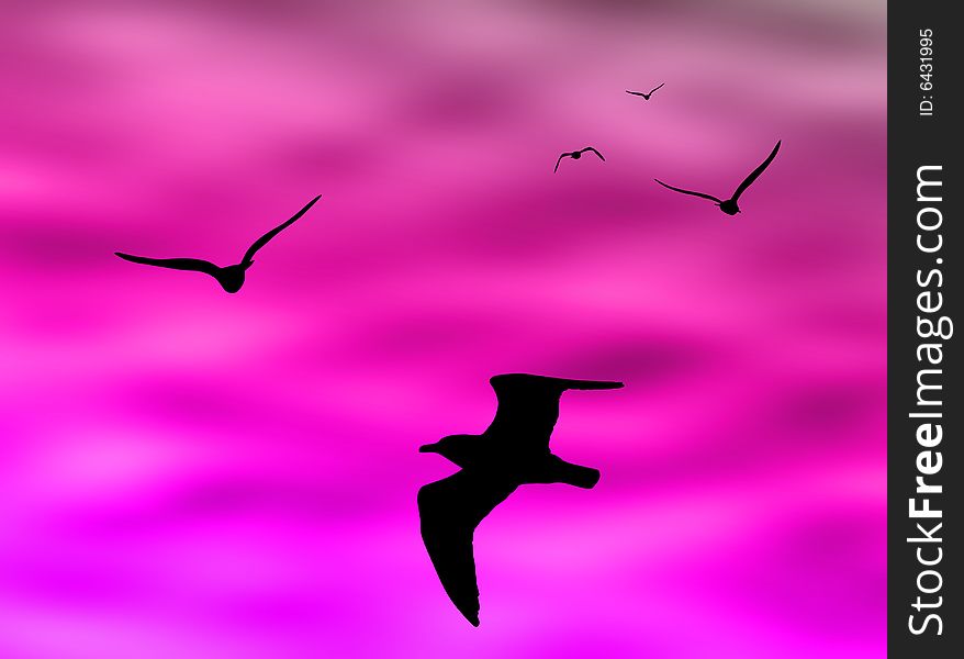 Birds silhouette flying in a cloudy sky. Birds silhouette flying in a cloudy sky