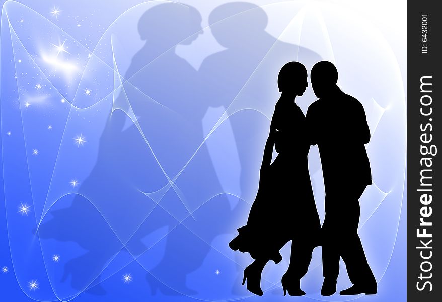 Man and woman dancing on a starry background. Man and woman dancing on a starry background