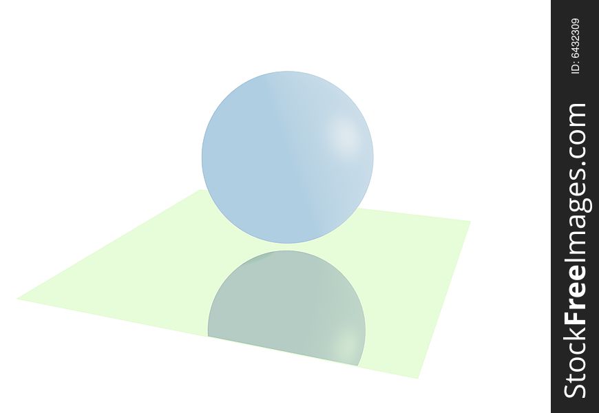 The image that contain a sphere or ball with cool blue colour hanging on the flat mirror. The image that contain a sphere or ball with cool blue colour hanging on the flat mirror