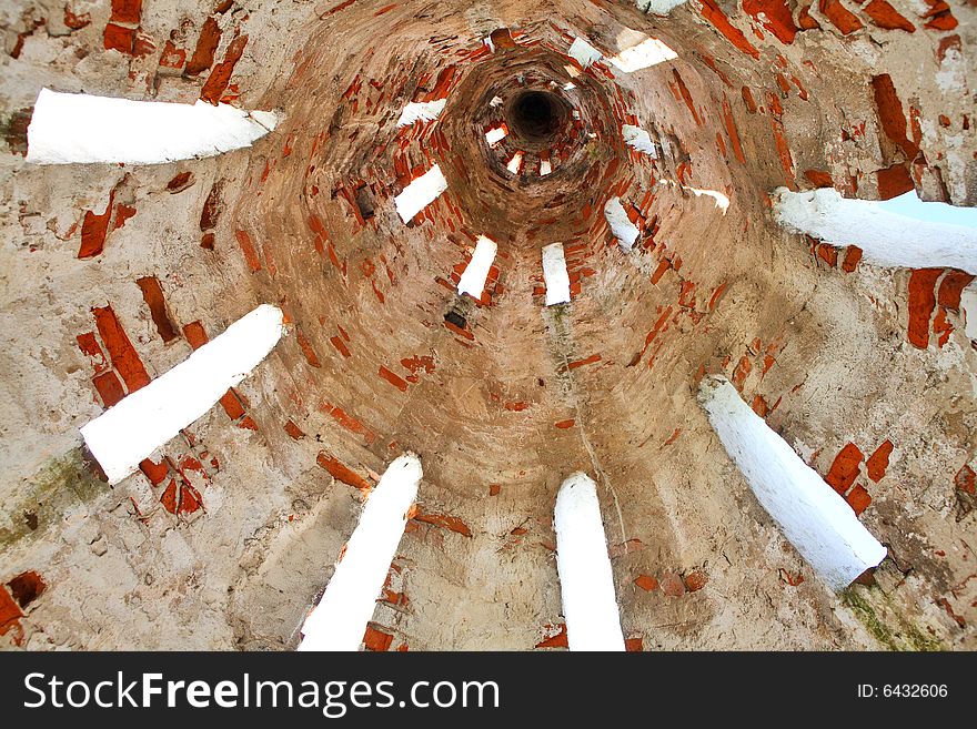 Inside view of old Russian church bell-tower