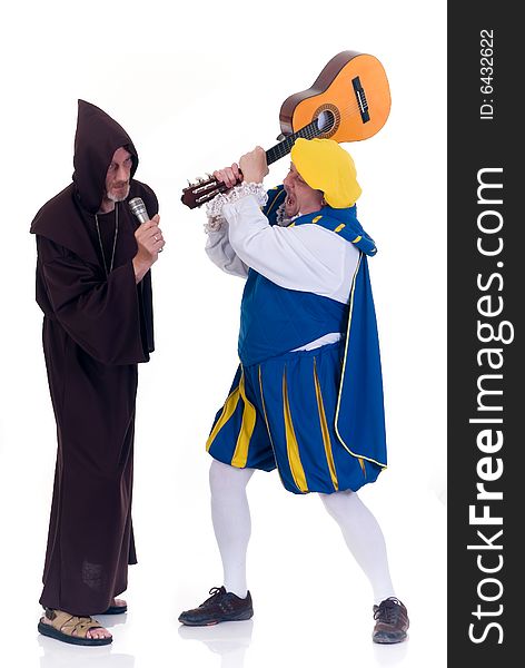 Halloween funny monk and angry prince on white background. Halloween funny monk and angry prince on white background