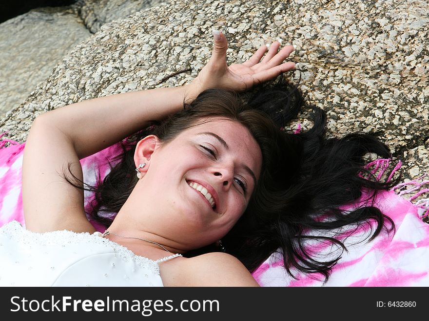 Portrait of a happy young bride on her wedding day.