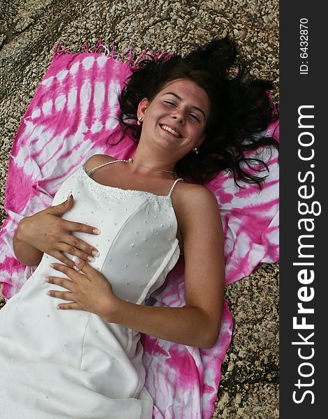 Portrait of a happy young bride on her wedding day.