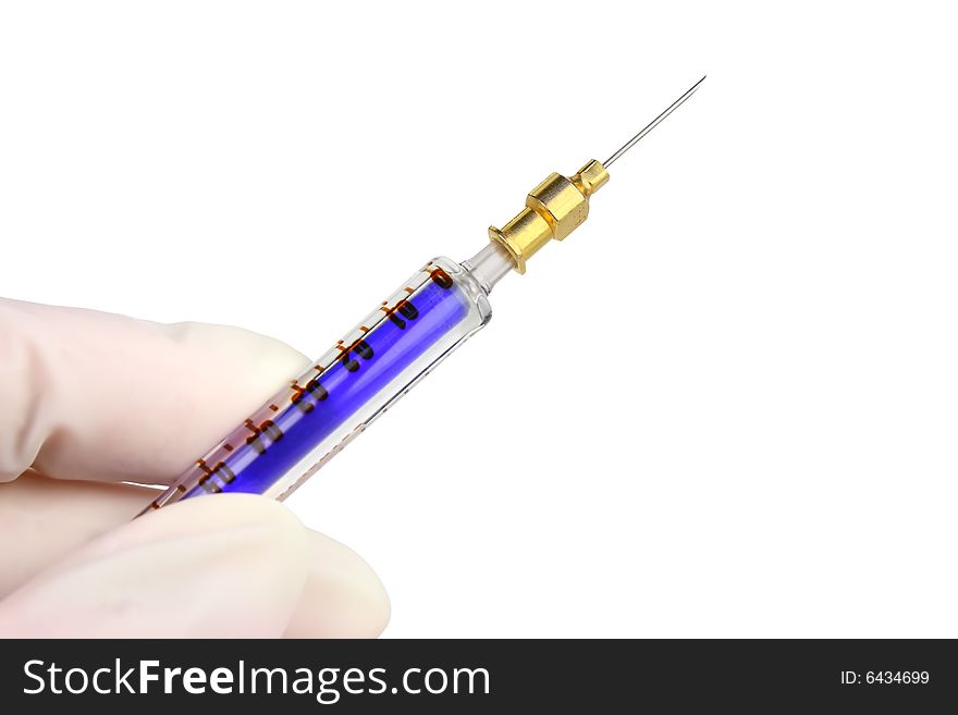 Hand with syringe (clipping path)