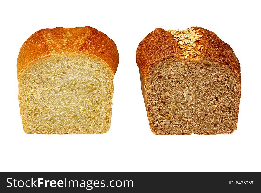 The roll of bread is isolated on a white background