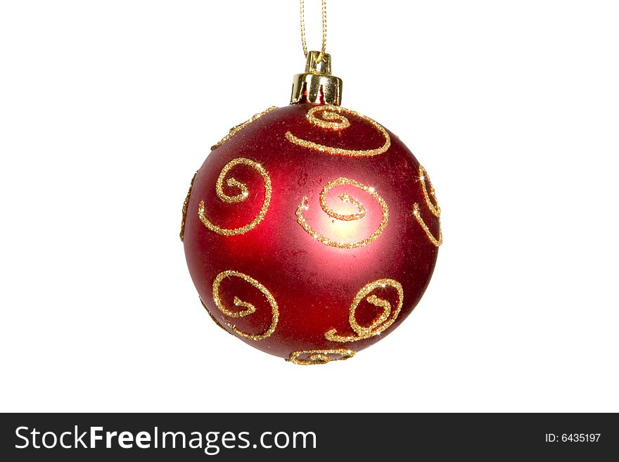 Red christmas ball on white ground