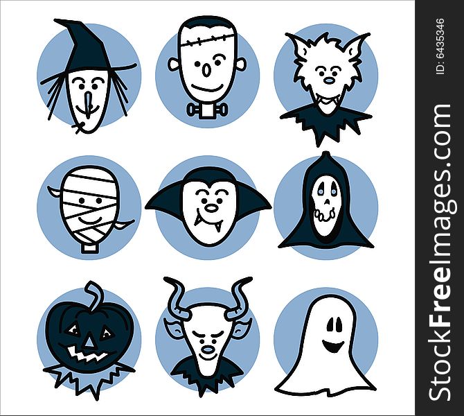 Stylised illustration of halloween characters. Stylised illustration of halloween characters