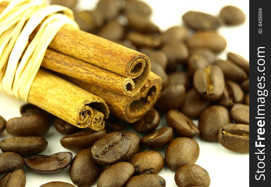 Cinnamon and coffee beans