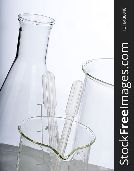 Assorted glassware in research laboratory. Assorted glassware in research laboratory