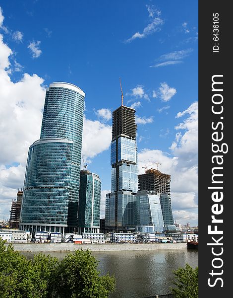 The huge construction site of the Moscow City highrise complex in Russia. The huge construction site of the Moscow City highrise complex in Russia