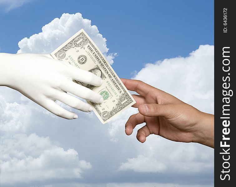 A dummy hand paying one dollar. A dummy hand paying one dollar