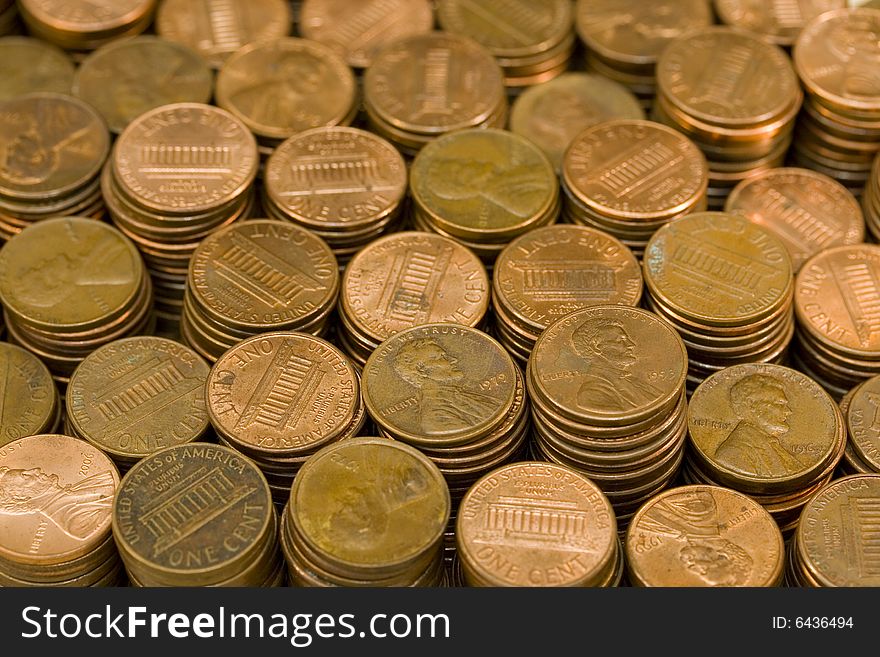 Pile of pennies for savings