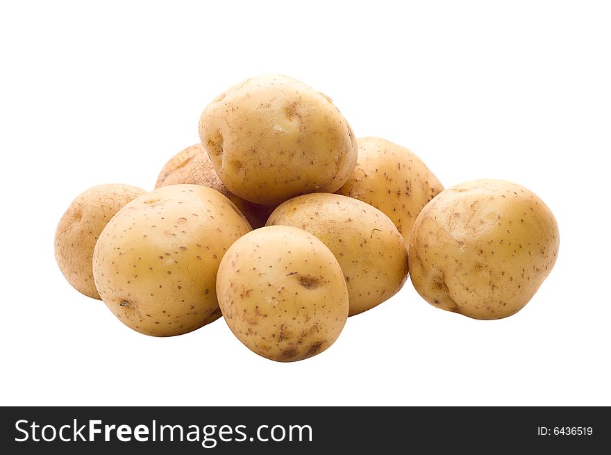 Raw potatoes on white background