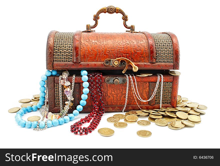 Age-old wooden trunk with treasures