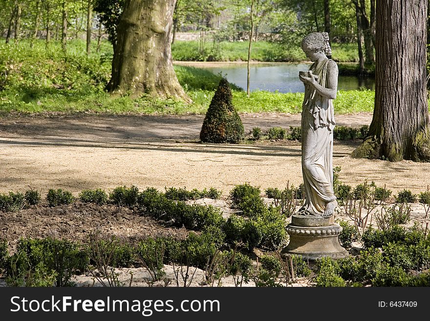 Statue park seerhausen at springtime