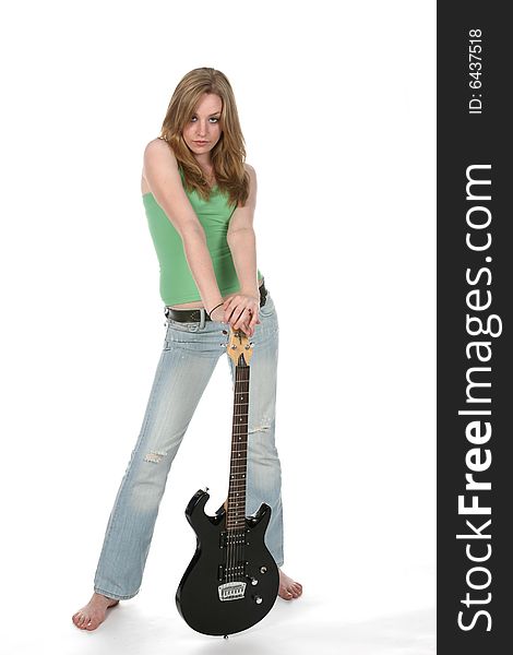 Sexy Woman With Black Electric Guitar