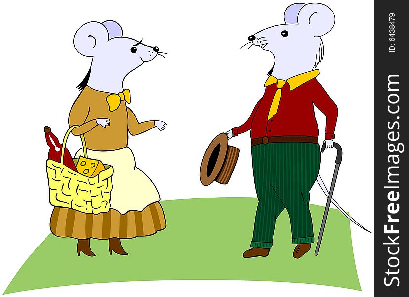 Vector illustration of a meeting of two
mice in clothing. Vector illustration of a meeting of two
mice in clothing