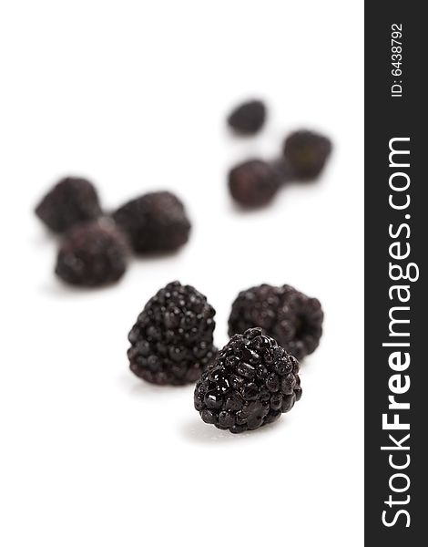 Appetizing wet blackberries isolated on a white background