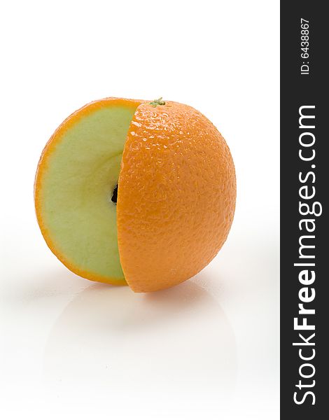 Orange skin with an apple center. Orange skin with an apple center