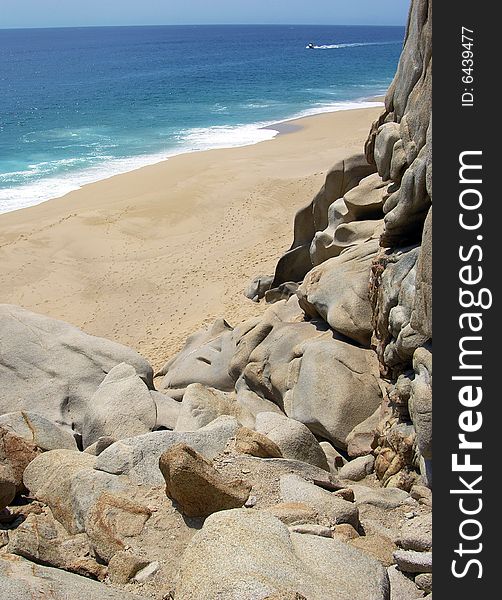 The view of empty Lovers' beach in Cabo San Lucas, Mexico. The view of empty Lovers' beach in Cabo San Lucas, Mexico.