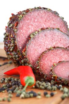 Salami With Red Pepper Royalty Free Stock Image Salami With Red Pepper Royalty Free Stock Image
