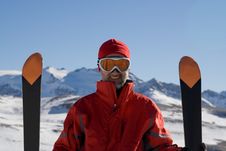 Skier And Mountains Stock Photos