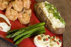 Shrimp, Asparagus, And Potatoes Stock Photo Shrimp, Asparagus, And Potatoes Stock Photo