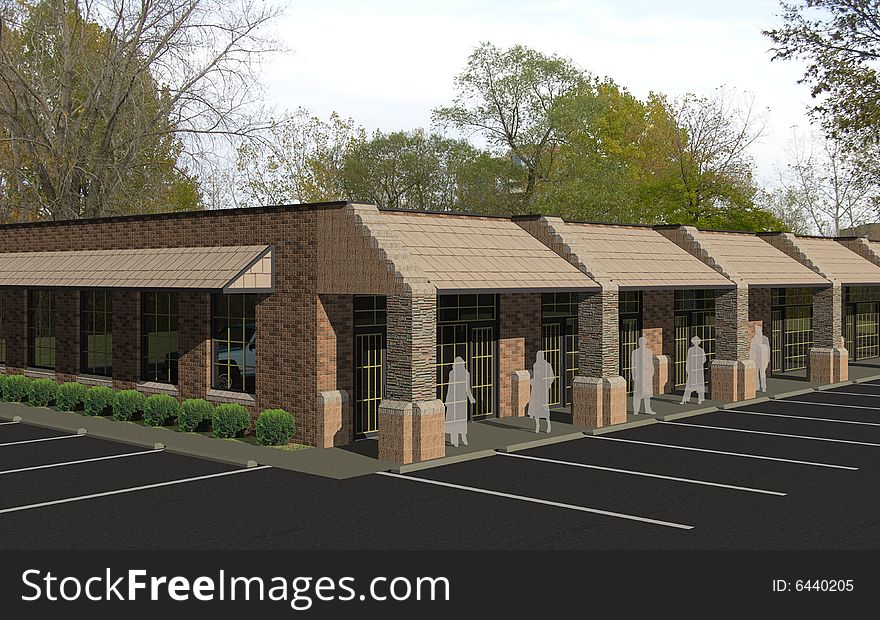 3d rendering of a retail center with a fall scene