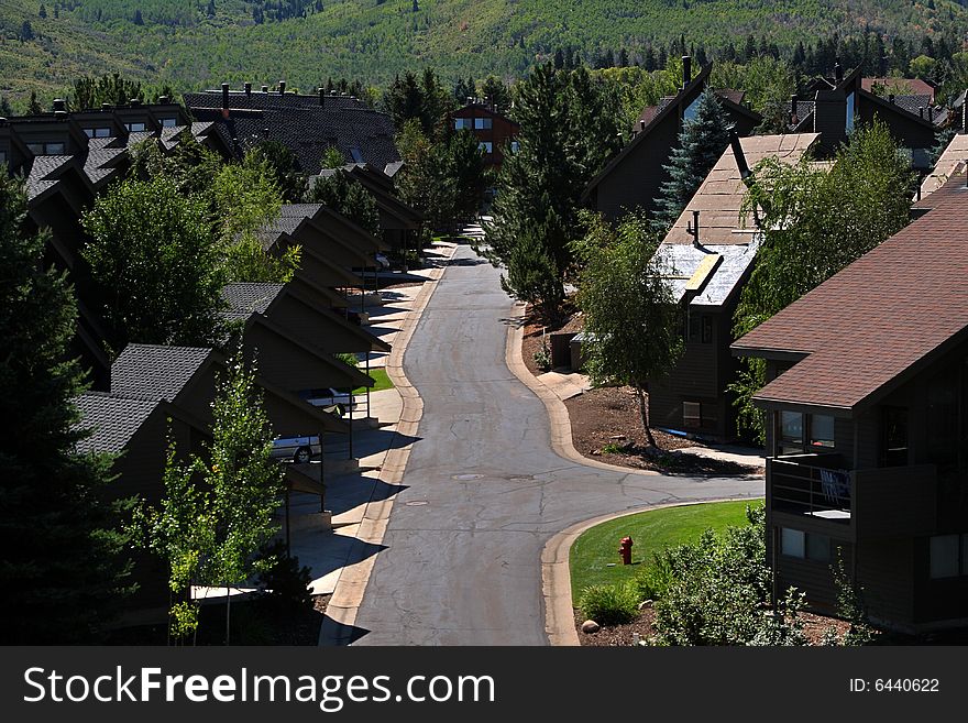 Beautiful alpine mountain community with condominiums and houses