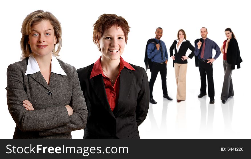 Women in business suits on an isolated white. Women in business suits on an isolated white