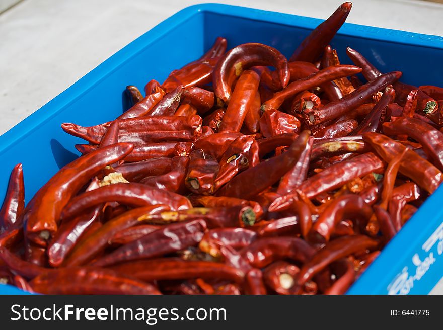 Korean peppers for sale in a market