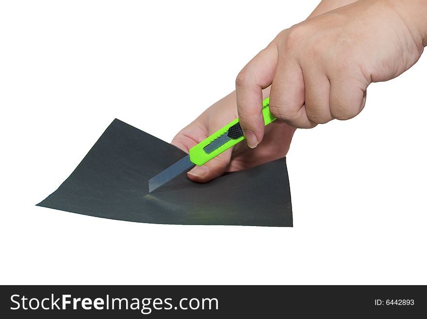 Attempt to cut a  piece of black paper with Paper Knife. Attempt to cut a  piece of black paper with Paper Knife