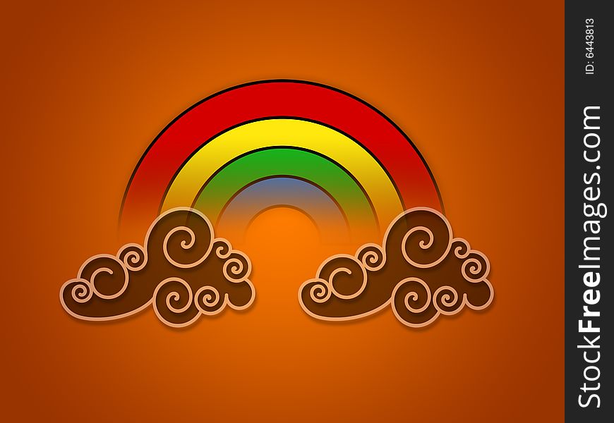 Clouds outline and colorful rainbow on white background. Clouds outline and colorful rainbow on white background