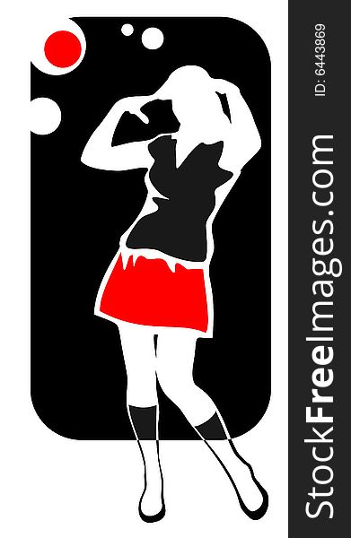 Stylized modern girl silhouette and  circles on a black background.
