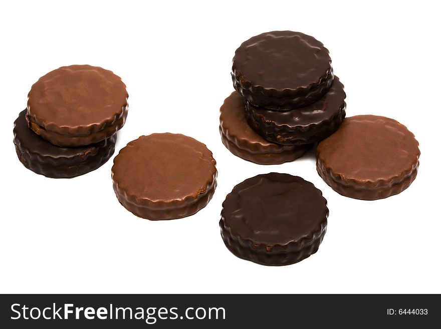 Sweet and chocolate cookies on a white background