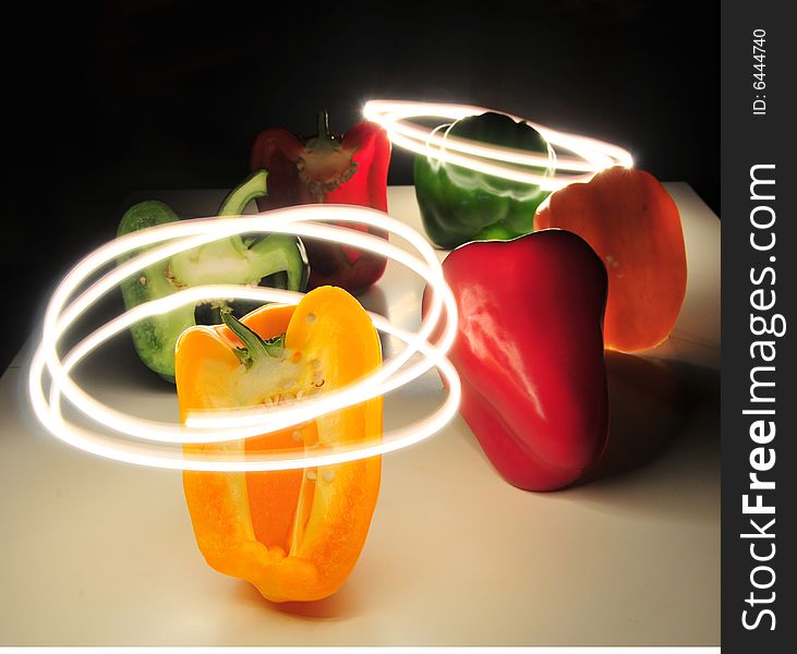 Colourful capsicum with light trail. Colourful capsicum with light trail