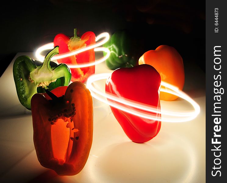 Colourful capsicum with light trail. Colourful capsicum with light trail
