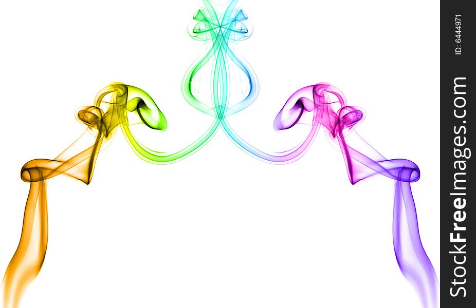 Vivid multicolored smoke forming twirls on white background. Vivid multicolored smoke forming twirls on white background