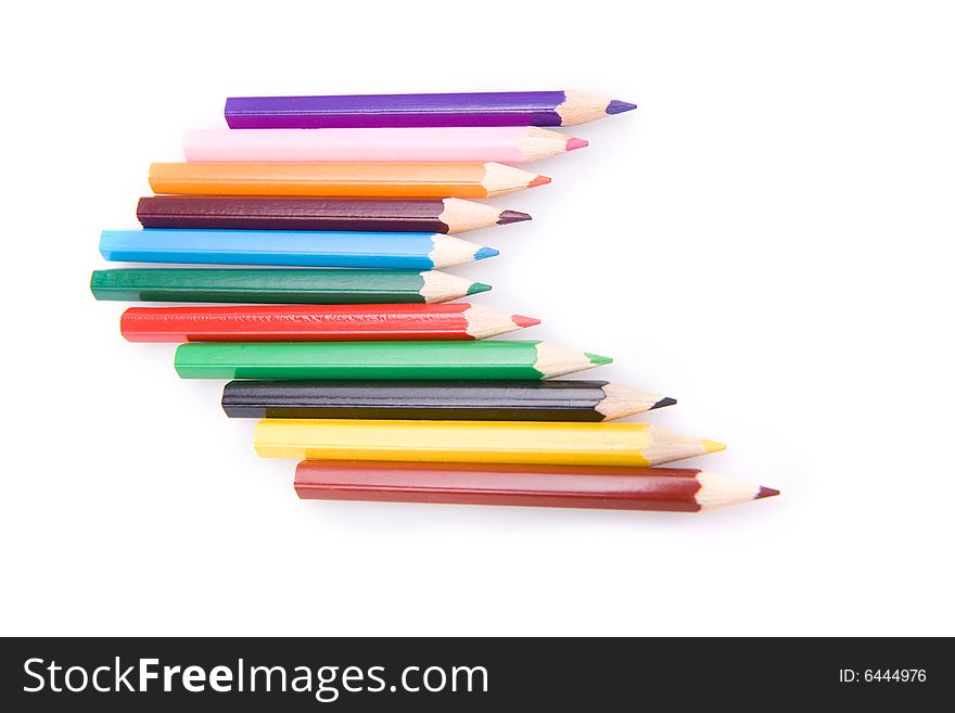 Closeup of a collection of bright color pencils. Isolated on white. Closeup of a collection of bright color pencils. Isolated on white.