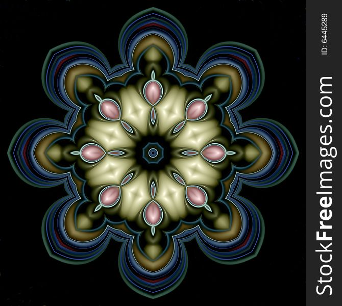 Abstract fractal image resembling a pretty jeweled mandala